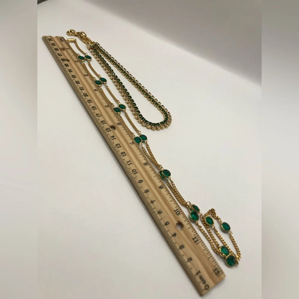 Vintage Monet Green & Clear Rhinestone Necklace +1 - Picture 6 of 7